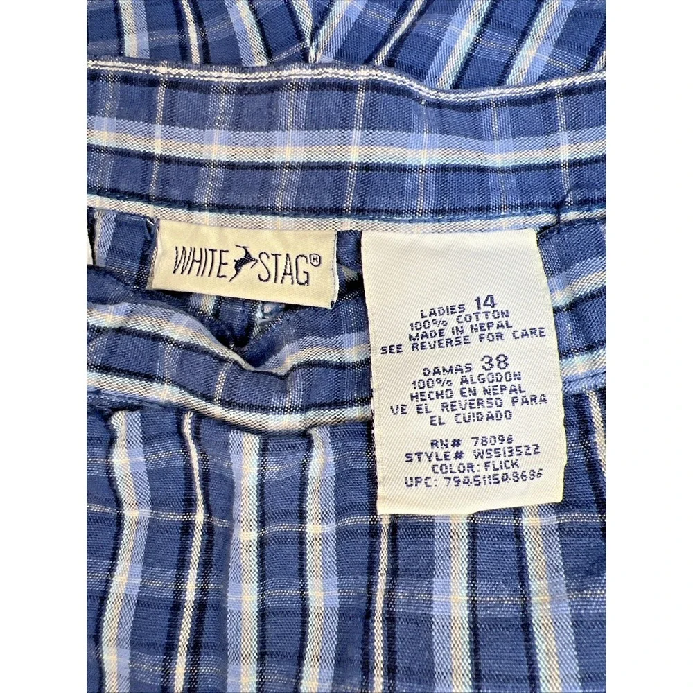 White Stag Plaid Skort Women's‎ 14 Blue Preppy Faux Wrap Skirt Built In Shorts